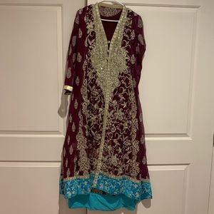 Pakistani Indian 4 Piece High-Low Fancy Suit